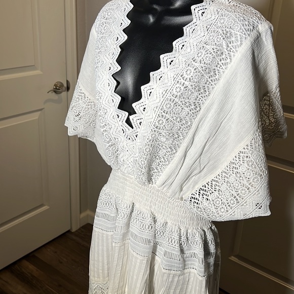 Off-White Front&Back V-Neck Mini Dress | elastic waist band | med | never worn - Picture 7 of 11